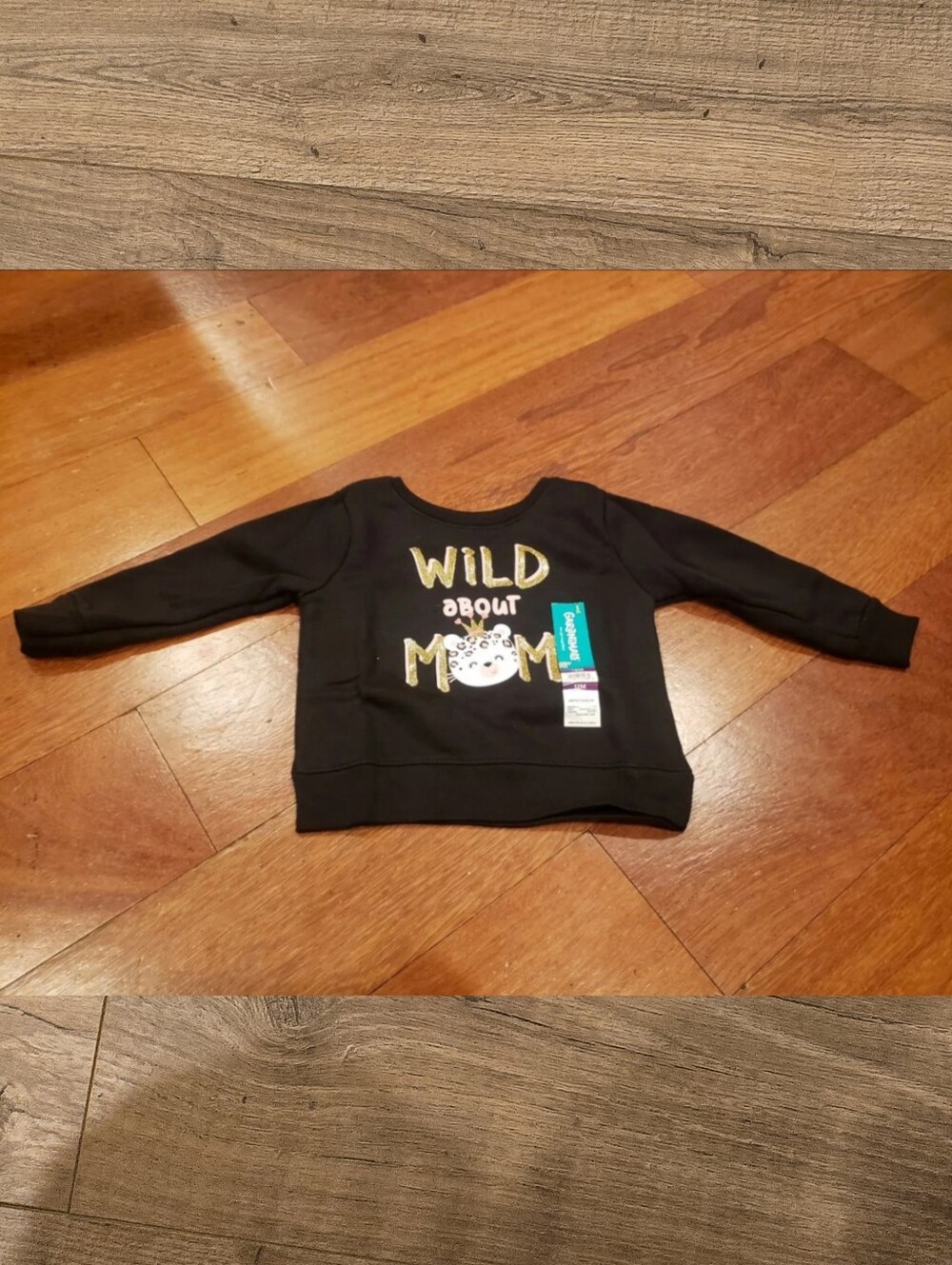 NWT baby girl black fleece 'wild about mom' princess cat sweatshirt size 12mos